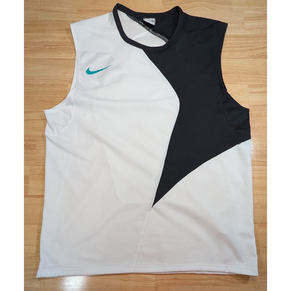 Nike Mens Fit Dry Sleeveless Training Shirt White Black Colorblock Large